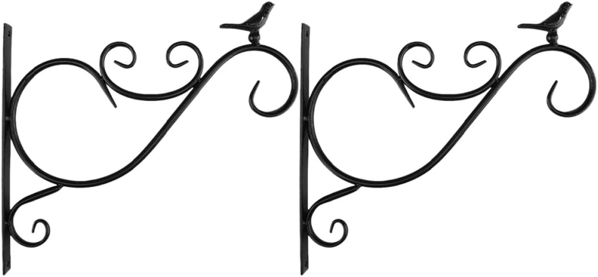 ibasenice 2pcs Black Metal Hanging Basket Brackets for Outdoor Wall Mounted Plant Hangers, Heavy Duty Flowerpot Hook Rack Suitable for Garden, Patio, and Balcony Hanging Planters