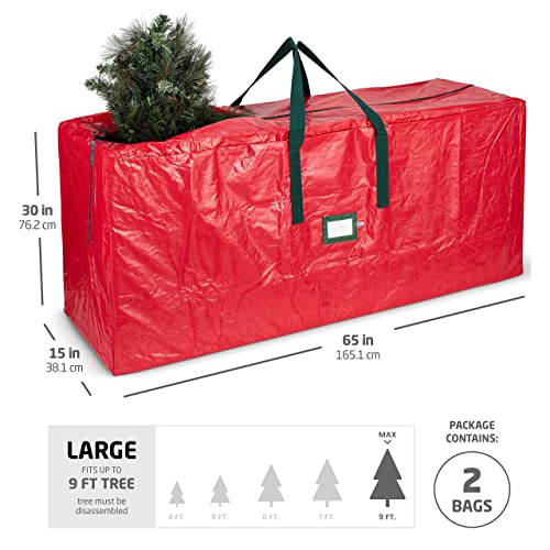 Zober 2-Pack Artificial Extra Large Christmas Tree Storage Bag - Fits Up To 9-Foot Holiday Xmas Disassembled Trees With Durable Reinforced Handles & Dual Zipper - Waterproof Material Protects From Dust, Moisture & Insects (Red) #TOP5