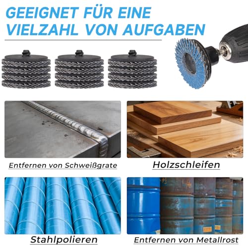 PMIQSA Fächerscheiben 50mm, 75 Stück 2 Zoll Schleifscheiben Körnung 40/60/80/120, Zirkonkorund Blau Schleifmopteller für Winkelschleifer Metall Stahl Holz Polieren Entgraten