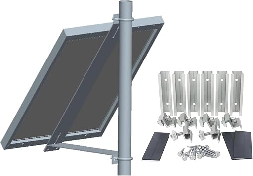 Solar Panel Pole Mount Kit Single Arm Pole-Wall Mounting Brackets Support Solar Panels from 30W to 60W + Solar Panel Mounting Brackets Mid Clamps End Clamps and Rails Kit