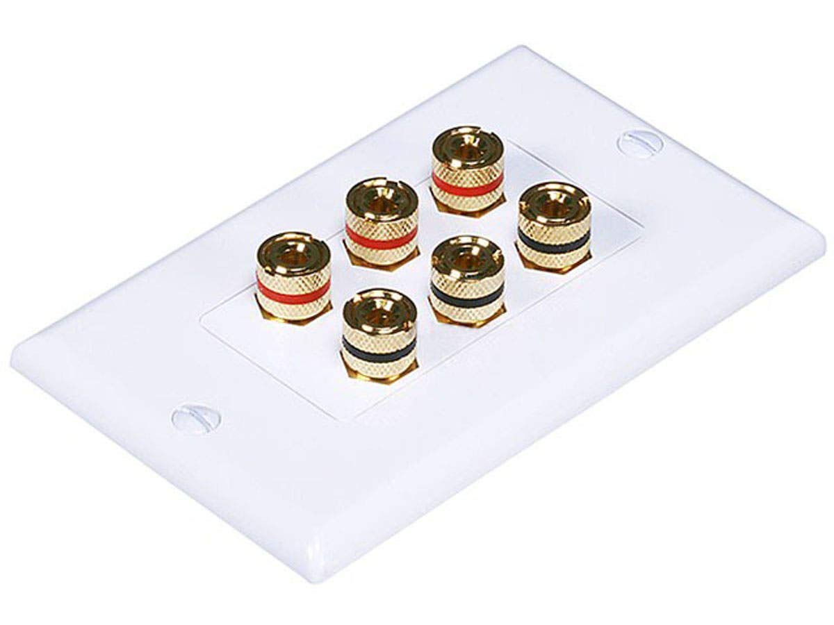 Monoprice 103538 Banana Binding Post Two-Piece Inset Wall Plate for 3 Speakers, Single PCS