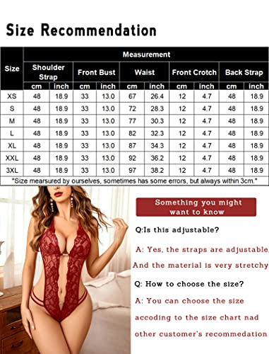 Avidlove Lingerie For Women Deep V Halter Lace Bodysuit Mini Babydoll Sleepwear Wine Red Medium #TOP5