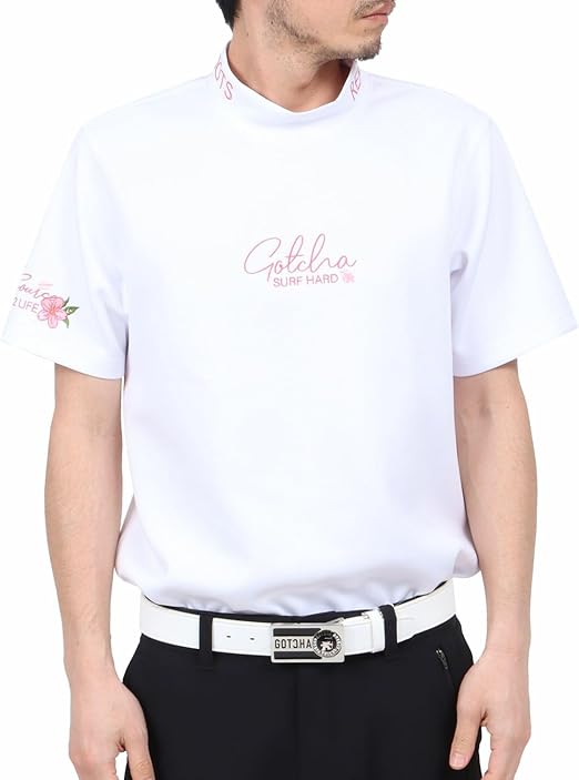 新品夏用カステルバジャっクロゴ入りゴルフモックネックトップスTOP白&黒&ピンク 新品夏用カステルバジャっクロゴ入りゴルフモックネックトップス