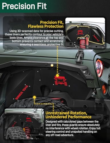 Image of JROAD Inner Fender Front Fender Liners Compatible with Jeep Wrangler JK JKU Aluminum,with 4 LED Lights for 2007-2018 Wrangler Accessories JK JKU Sport Sahara Rubicon 2 /4 Doors