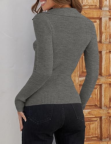 Image of ZESICA Womens Fall Long Sleeve Sweaters Casual Knitted Tops | V Neck,Color Block,Slim Fit Tops,Casual Knitted Sweaters,Cute Tops,Ribbed Knit Tops,Business Casual Tops,Work Office Blouse