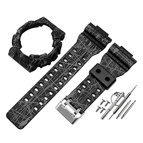XUZHU jiuying Store Weiche Silikonkautschuk-Riemen Herren- und Frauenglänzende Armband Ersatzgürtel kompatibel mit G-Shock GD GA GLS-100 110 120 Harz-Uhrenhülle (Band Color : Crack Black) Cover