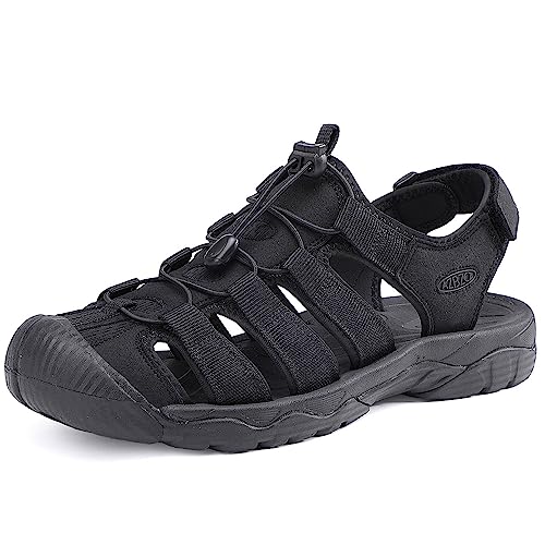 Azbzcz Men's Sandals Lightweight Hiking Close Toe Athletic Adventure Beach Fisherman River Non-Slip Trail Outdoor Water Shoes Black Size 13 #TOP26
