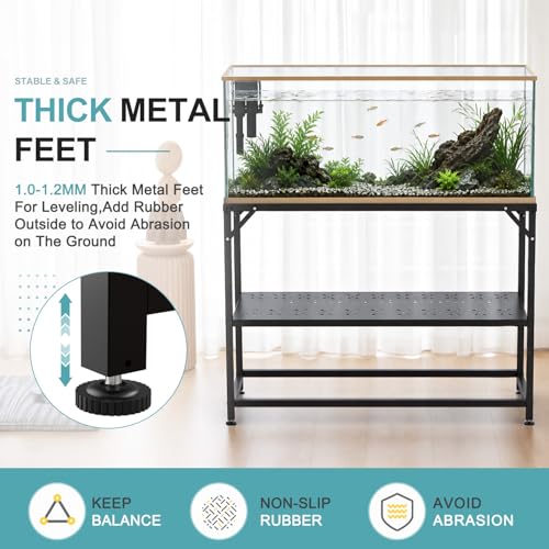Image of TOCRETOARE Fish Tank Stand 55-75 Gallon, Metal Aquarium Stand, 48.4 inchx19.7 inchx32.3 inch Double-Layer Storage Design, Suitable for Home Office Use, 900LBS Capacity,Black (Tank not Included)