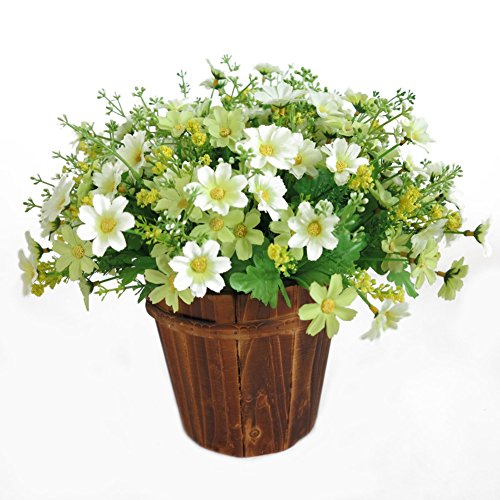 1 ramo Sunlight House con 28 flores artificiales de margarita. Maceta de decoración para colgar en interior, exterior, bodas, jardines, cementerios, tela, Blanco, Medium