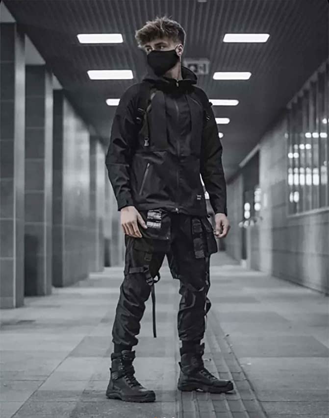 MOKEWEN Men's Patchwork Straps Jogger Harem Cargo Ninth Pants with Big Multi Pockets Elastic Waist2