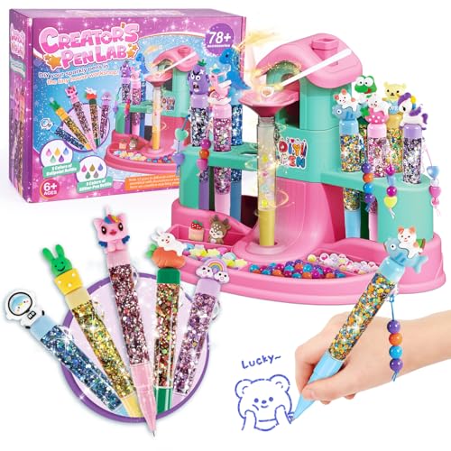 Highttoy Pen Making Kit for Kids Ages 6-12 Arts and Crafts DIY Personalized Pen Lab with Over 78 Accessories Girls Birthday Presents