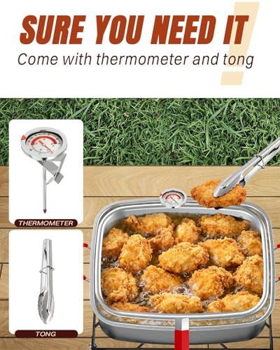 Image of 18QT Fish Fryer Pot with 18QT Basket, Aluminum Deep Fryer with Lid, Thermometer & Tongs, Outdoor Frying Pot for Fish, Chicken Wings & French Fries