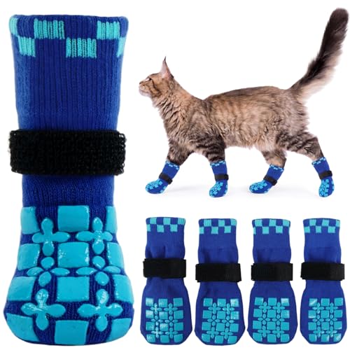 Image of ROZKITCH 2 Pairs Small Dog Socks, Soft Paw Protectors Dog Stop Licking Paws Anti Slip Socks Bandages for Paws Winter Warm Paw Covers to Stop Licking Pomeranian, Miniature Dachshund, Maltese Blue S