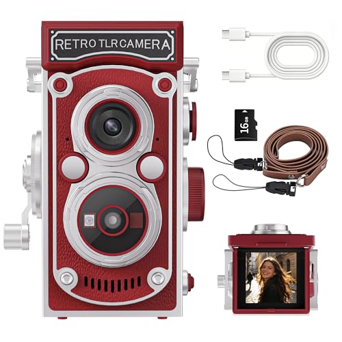 Mini appareil photo numérique rétro TLR rouge avec double objectif vintage