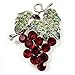 Broche Grappe de Raisin Cristal Swarovski (Rouge Bordeaux & Vert Clair, Ton Argent)