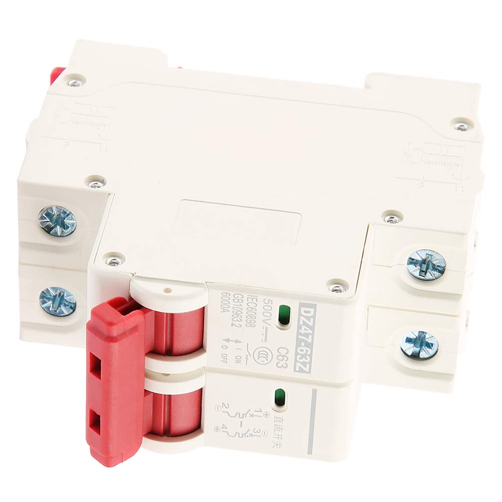 Wyłącznik Fotowoltaiczny 2P DC 500V 63A, Wyłącznik Automatyczny MCB DZ47-63Z-2P do Energii Słonecznej