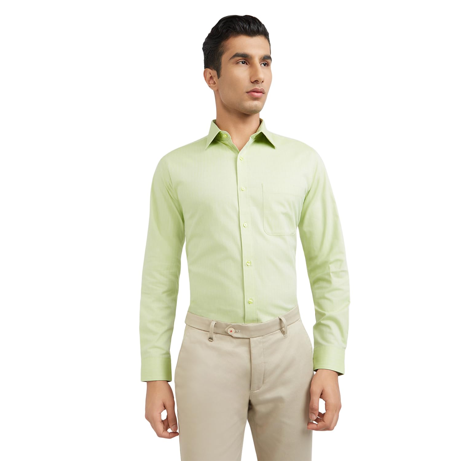 raymond Men's Slim Fit Solid Pattern Pure Cotton Semi Cut Away Collar Full Sleeve Formal Shirt-picture-40