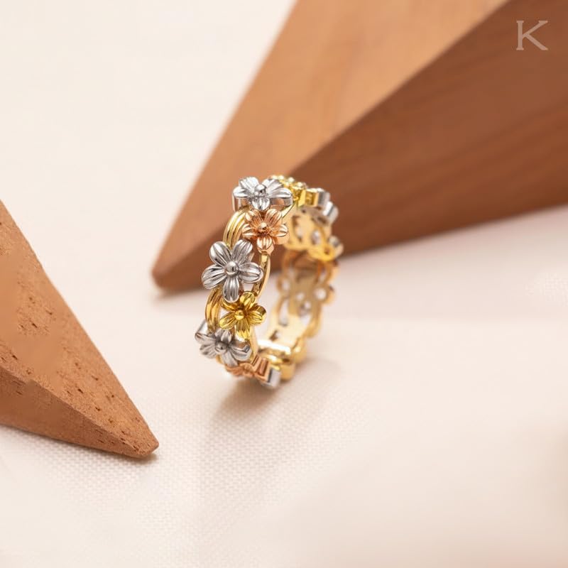 Image of KISNA 9KT / 14KT / 18KT Eternal Bloom Tri Tone Yellow Gold Band For Women | S14