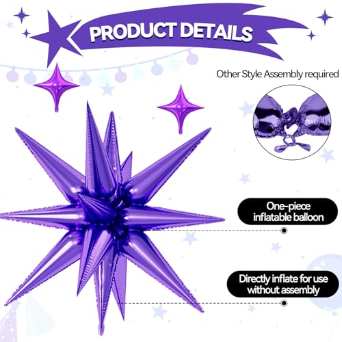 18 Pcs Purple Pink Star Balloons, Pink Purple Balloon with 6 Pcs 22-Inch Explosion Star Balloons, 12 Pcs 10-Inch Four Pointed Stars Foil Balloon for Girls Bridal Shower Birthday Wedding Party Decor by FunHot - Used condition - Image 3