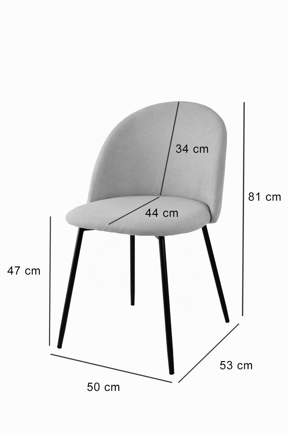 Juego de 4 sillas de Comedor Luna con Patas de Acero Negro Mate, Tejido Azul Vaquero
