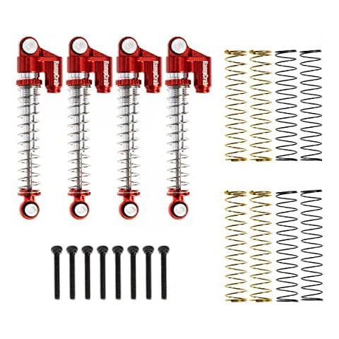 RampCrab RC Shocks 43mm Aluminum Threaded Tele Shocks for Axial SCX24 Deadbolt 90081 Bronco Gladiator JLU C10 B-17, 1/24 Crawler Car Upgrade Parts ,4Pcs (Red) Cover