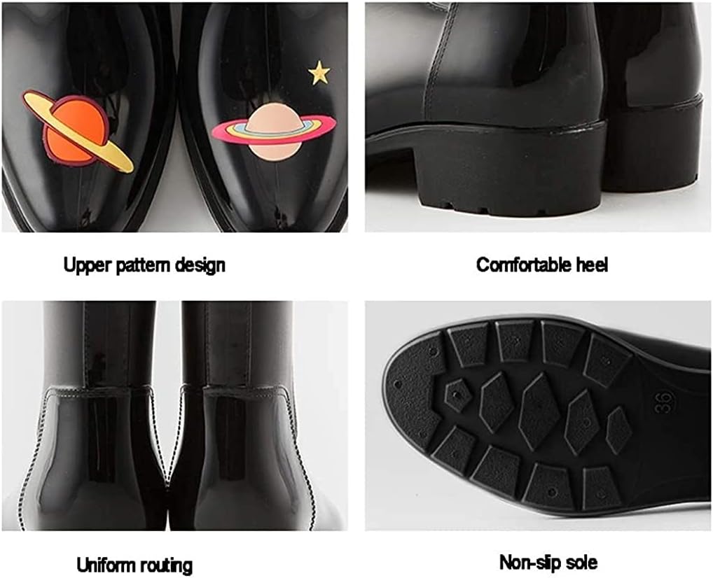 rain Boots Women's Short Rain Boots Fashion Collage Pattern Design Waterproof Non-Slip Rain Boots Antiskid rain Boots (Color : Gray Size : 36 EU)