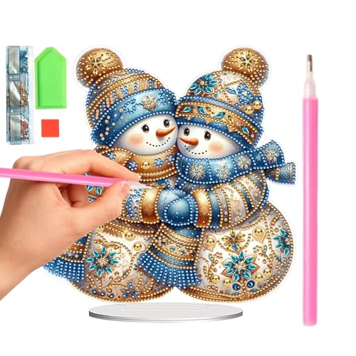 Peinture à strass de Noël avec centre de table en acrylique et support bonhomme de neige