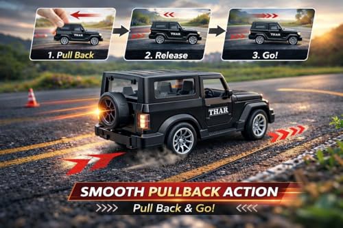 Image of Brand Conquer Defender 1:36 Diecast Model | Openable Doors, Bonnet & Boot for Kids and Collectors | Alloy Metal Car Toy | Perfect for Play & Display (Thar Black)