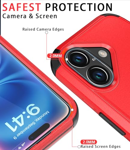 Image of Diverbox for iPhone 16 Case [Shockproof] [Dropproof] [Tempered Glass Screen Protector + Camera Protectors] Heavy Duty Protection Phone Case Cover for Apple iPhone 16 (Red)