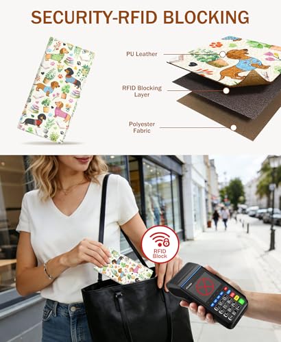 Image of Immaturus Womens Wallet, Dachshund Slim Thin RFID Blocking Credit Card Wallets, Book Plant Long Bifold PU Leather Card Holder Organizer, Cash Clutch Billfold with Zipper Coin Pocket Ladies Girls Gift