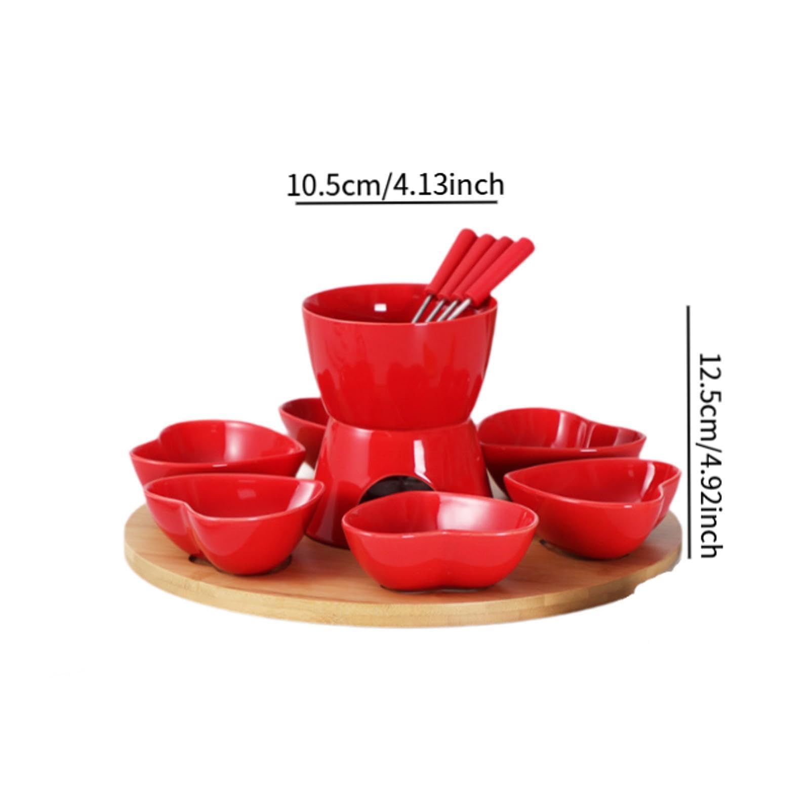 Generic Chocolate Fondue Kits Melt Hot Pot Bowl Set and Tray Ice Cream Hot Pot Cheese Fire Boiler for Chocolate Caramel Butter Cheese, red