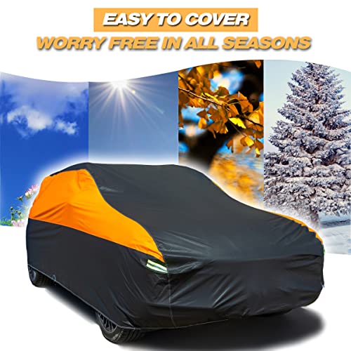 Auqdd 6-Layers Peva New Material Sedan Suv Full Padded Car Cover Waterproof All Weather Weatherproof Uv Sun Protection Snow Dust Storm Resistant Outdoor Exterior Custom Form-Fit Straps 180"-191"Orange #TOP6