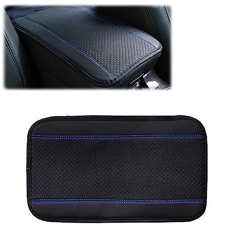 GKmow 1 PC Four Seasons Universal Armrest Box Mat, 12.5In x 7.4In Fiber Leather Embossing, Non-Slip Armrest Cover Center Console Mat, Car Armrest Seat Cover (Blue)