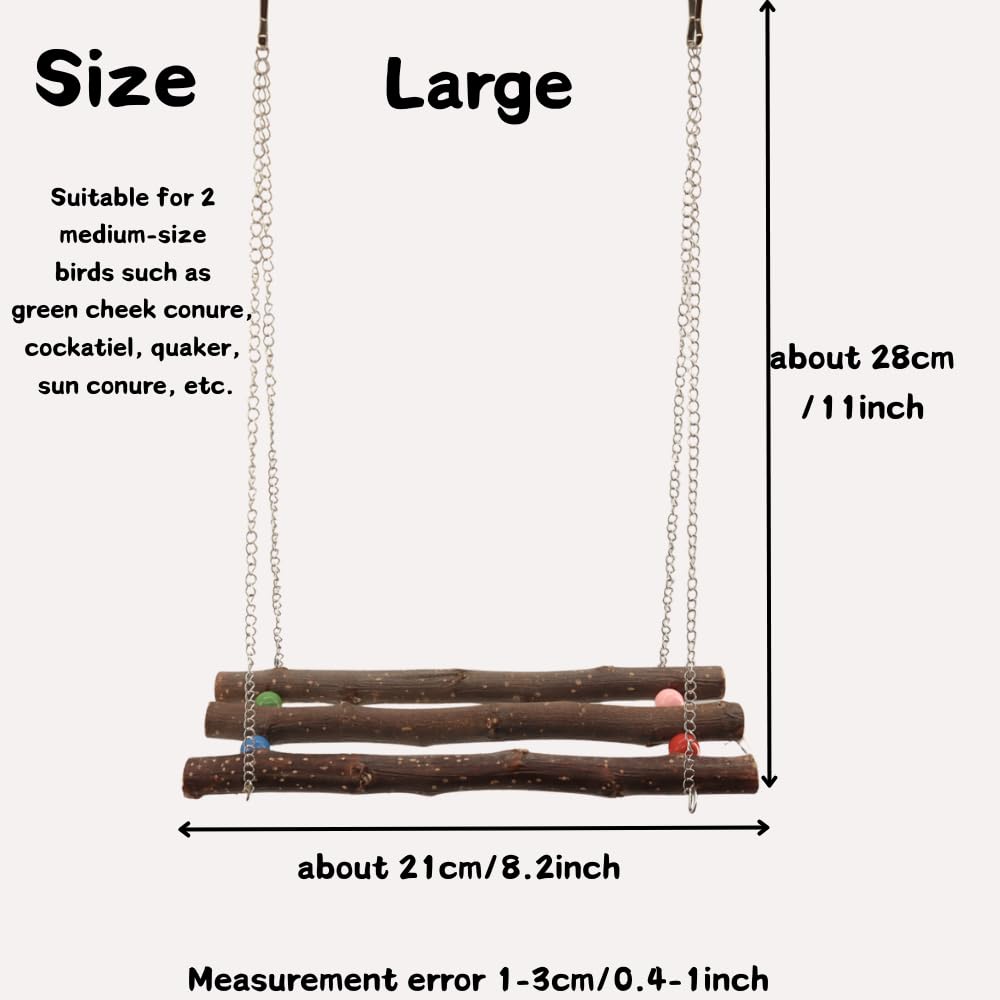 Copfeu Bird Swing Toy, Parrot Cage Hammock Swing, Natural Wooden Bird Hammock Exercise Stands Perches Cage Toys for Parakeet Cockatiel Conure Lovebird Hamster Chinchilla (with Beads,Large)