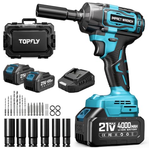 Topfly 700N.m/520Ft-lbs Impact Wrench Brushless, 1/2 Impact Gun for Car