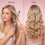 Curling Iron 1 Inch Long Barrel with Clamp, Hair Curler Wand Dual Voltage for Traveling, Wave Style Tool with Tourmaline Ceramic, Adjustable Temp LCD Display