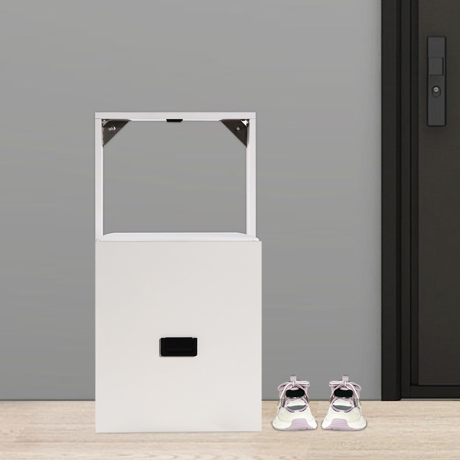 Taburete Plegable de Pared 35,5 x 36,5 cm - Ultra Fino, Silla para Entrada de Zapatos, Armario Oculto (Blanco Puro)