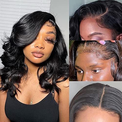 Body Wave Closure Wigs Human Hair Body Wave 4×4 Lace Front Wigs Human Hair Brazilian Virgin Hair Body Wave Transparent Lace Front Wigs for Black Women Natural Color 150% Density