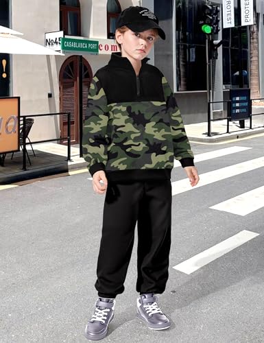 Boys Clothes Camouflage Long Sleeve Quarter-zip Sweatshirts And Sweatpants 2 Piece Fall Outfits 6-12T4