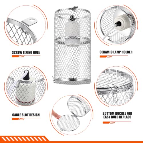 Image of VIHOSE 1 Pcs 4 Inch Reptile Heat Lamp Guard Anti Scald,White, Silver | Heating Lamp Holder, Mesh Cage, with 150w Ceramic Heat Emitter, Basking Anti Scald, Reptile Lizard Protection, Without Bulb