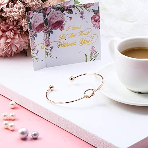 6 Pieces Bridesmaid Bracelet Knot Cuff Bangle with I Can't Tie The Knot Without You Bridesmaid Cards
