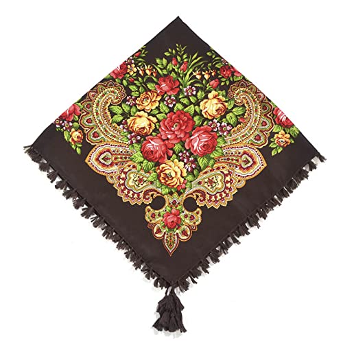 Foulard Carré Russe Fleuri - Laine - 110x110cm - Style Ethnique - Femme