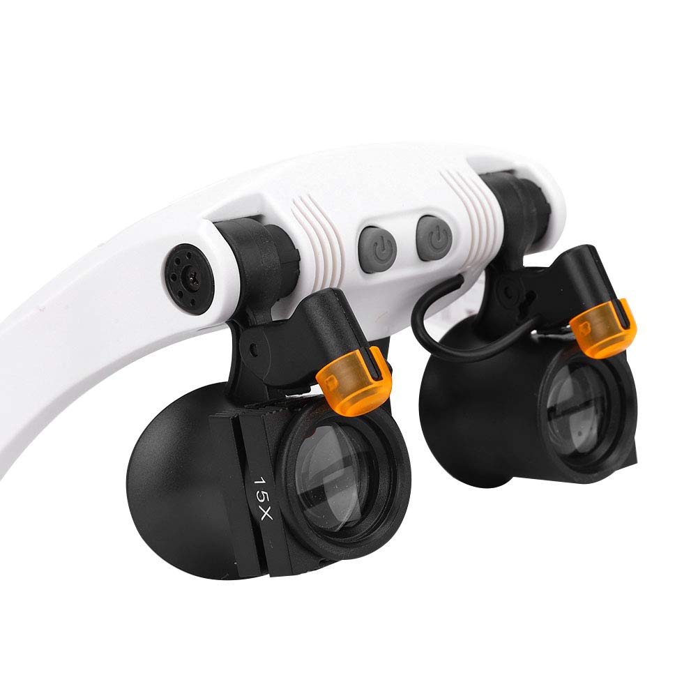 Lente D'Ingrandimento per Montaggio su Testa a LED con Lente Sostituibile, 21 Combinazioni, Ingrandimento 3X-10X, Luci LED Fredde e Calde