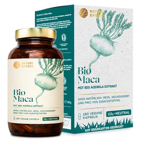 Bio Maca - 180 Kapseln hochdosiert / 2852 mg Maca Pulver & 12 mg natürliches Vitamin C aus Acerola pro Tagesdosis/Vegan, Zertifiziert & Nachhaltig im Glas Bio Maca - 180 Kapseln hochdosiert / 2852 mg Maca Pulver & 12 mg natürliches Vitamin C aus Acerola pro Tagesdosis/Vegan, Zertifiziert & Nachhaltig im Glas