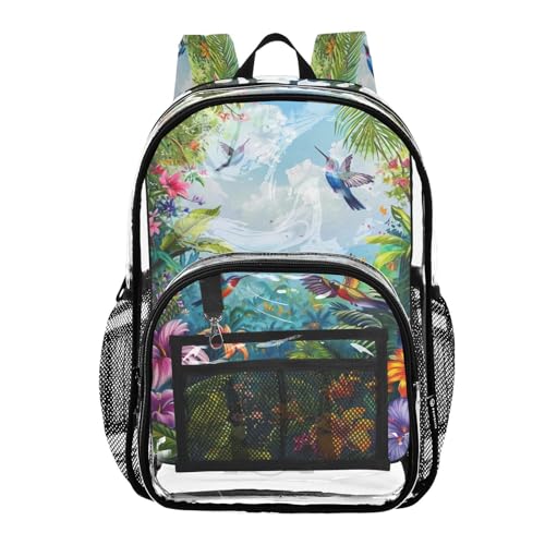 Mochila transparente con múltiples bolsillos Palm Bird de alta capacidad para escuela y estadios