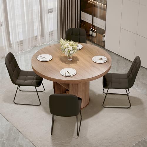 Image of HIPIHOM 5-Piece Dining Set for Small Spaces 43.3 inch Round Table & 4 PU Leather Chairs, Modern Farmhouse with Storage Shelf, Apartment Kitchen Easy Assembly