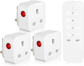 SURNICE Remote Control Plug Socket, 13A/3120W Wireless Remotes Switch, 50m/160ft Operating Range for Household Appliances, 3 Pack Sockets and 1 Remote, Batteries Included