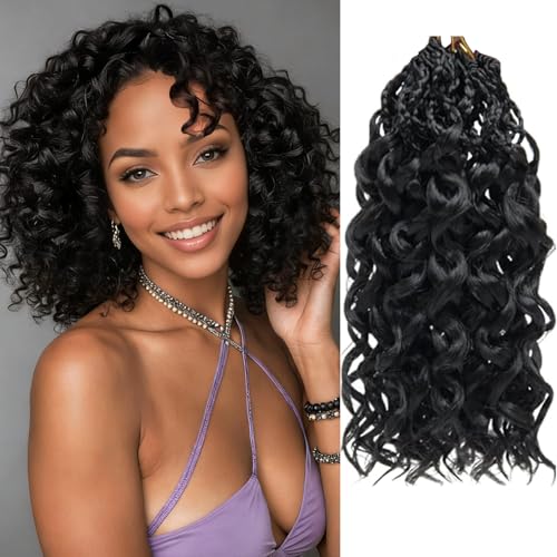Gogo Curl Crochet Hair 8 Packs Pre Looped Short Curly Ocean Water Wave Synthetic Braiding Hair for Black Women Beach Curl Crochet Braids Pre Twisted Natural Black 10 Inch 1B