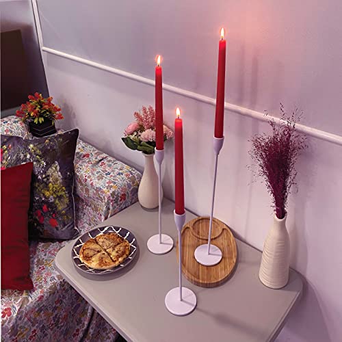 Rely+ White Glossy Candlestick Holders Set of 3, Taper Candle Holders, Candlestick Candle Holders, White Candle Holder Set for Lighting, Decoration, Aromatherapy, Religious, Ceremonial, and Outdoor