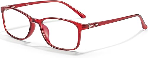 ANRRI Gafas de bloqueo de luz azul, antifatiga ocular, filtro UV, gafas de juego de computadora, marco rojo ligero